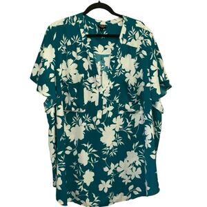 Torrid Harper Blouse Size 5 Teal White Floral Tunic Plus Size